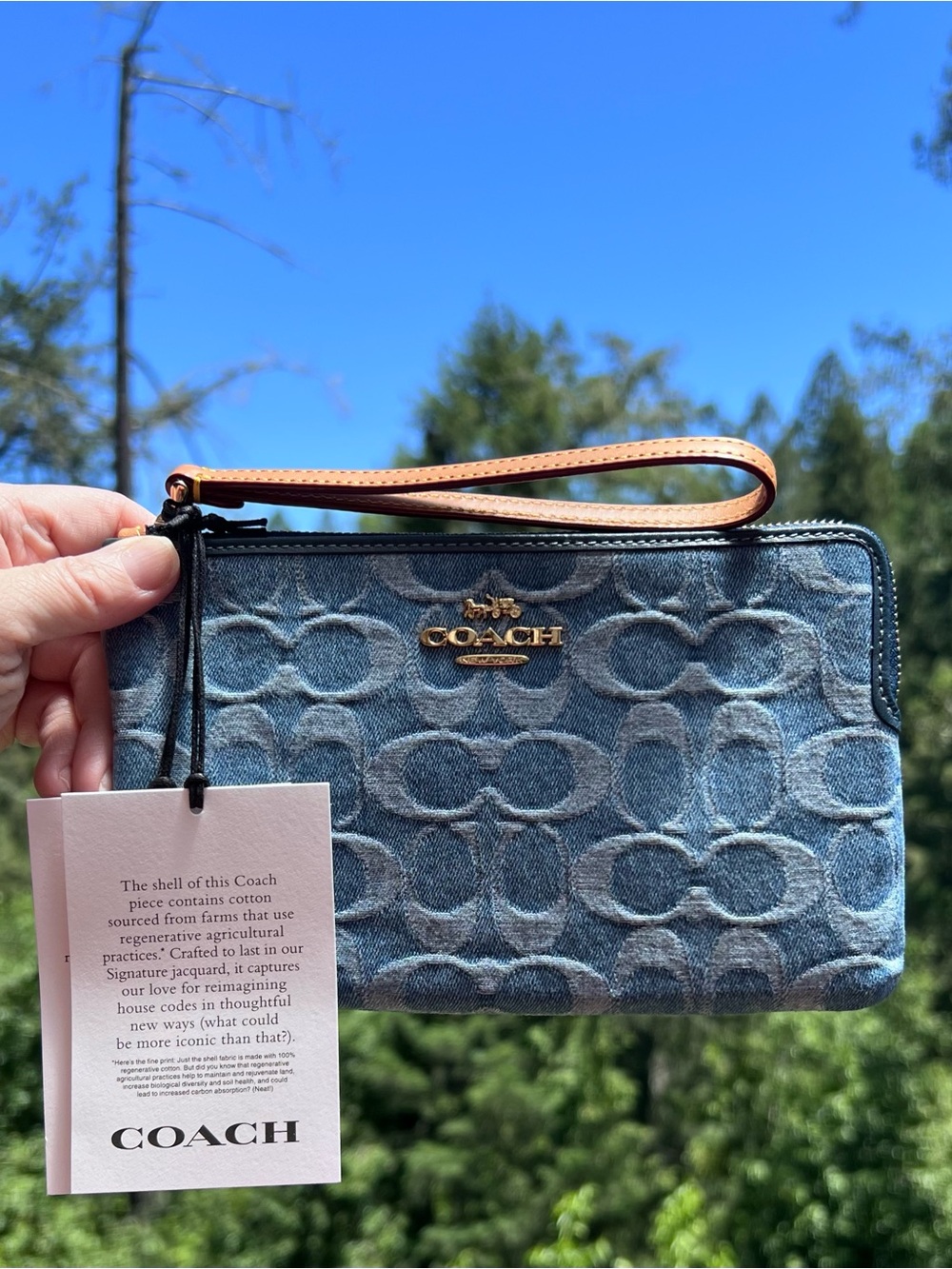 COACH Phone Wallet Case Wristlet Signature C Blue Denim Jacquard NWT AUTHENTIC